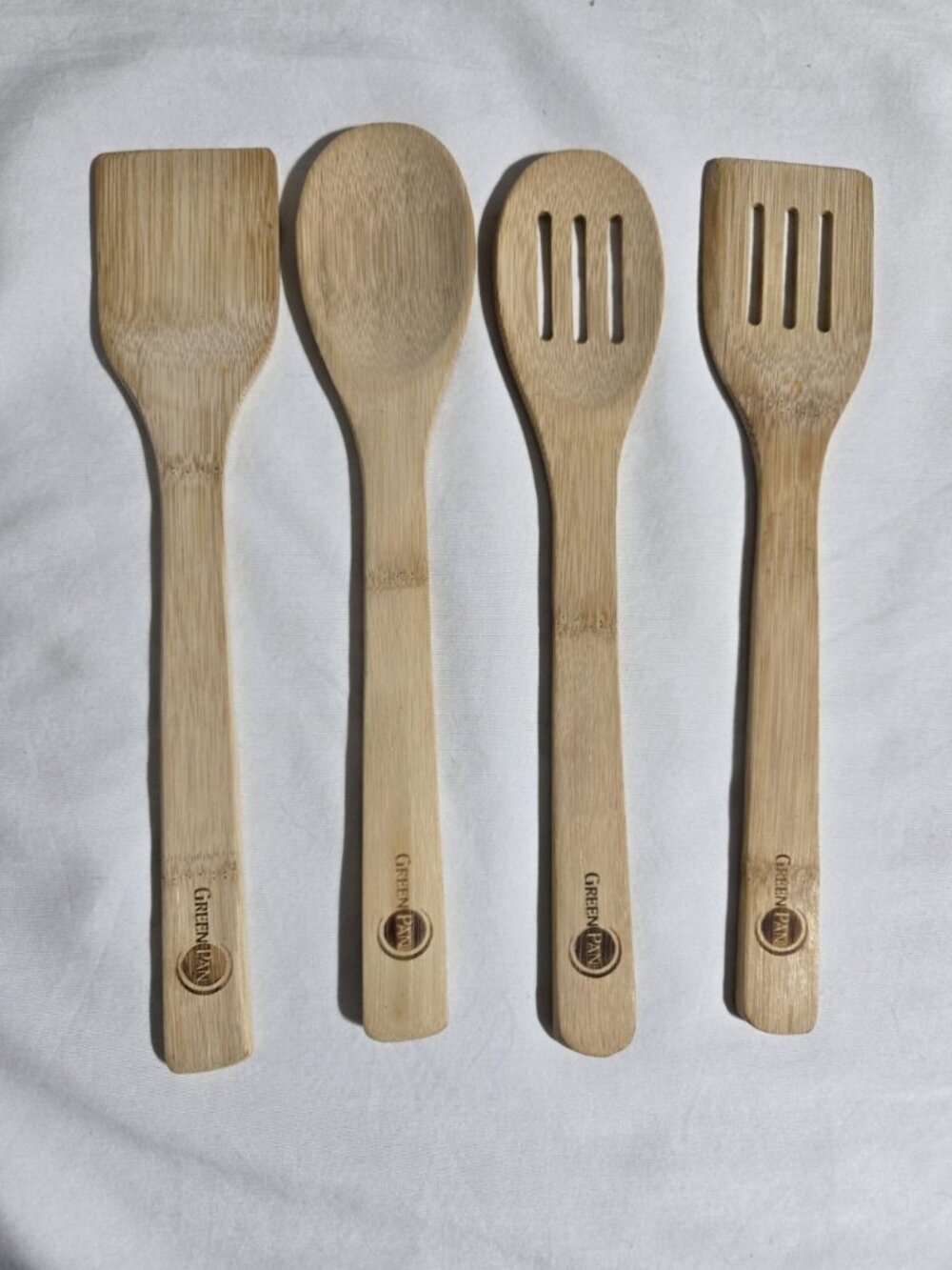 GreenPan Bamboo Wooden Cooking Utensil Set 4 Pc Spatula Slotted Spoon Scraper